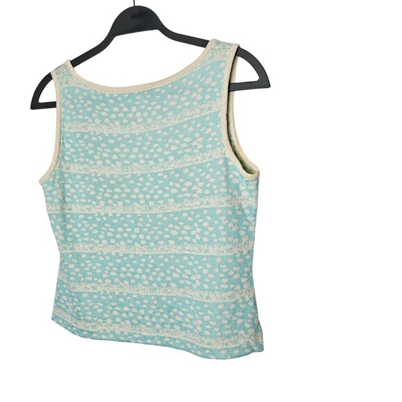 St. John Light Blue & Cream Polka Dot Textured Knit Tank Top Size S - Picture 2 of 10